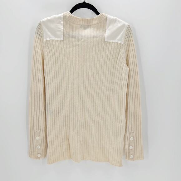Rag & Bone Sweater Size S Ivory Cashmere Rib Knit Pullover Satin Shoulders hi lo - Picture 2 of 8